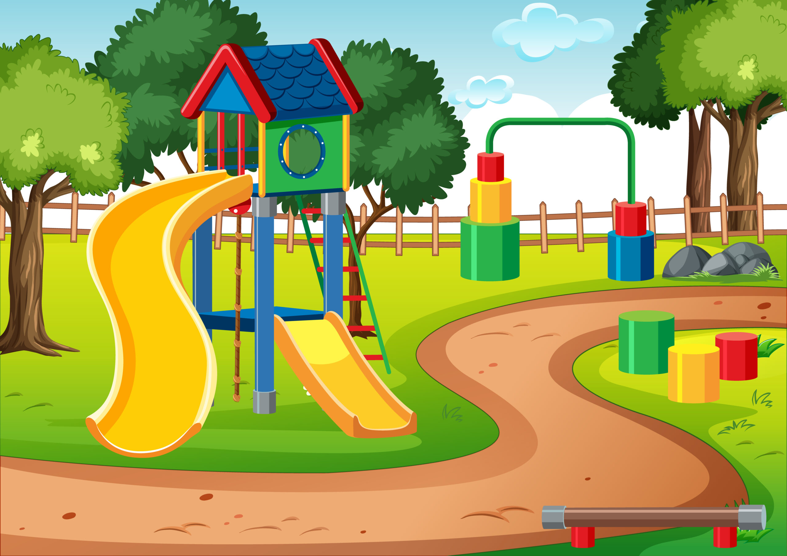 Blank kids playground with slides in the scene illustration